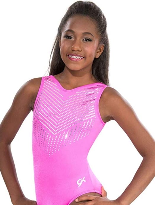 TFJH E Leotards for Gymnastics Girls One Piece Sequin Mesh 3/4 Sleeve Gymnastic Apparel Tumbling Outfits 3-12Y