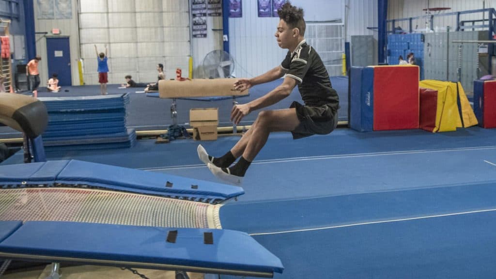 Encourage your gymnast to practice the skill in play, or on a mat on a trampoline.