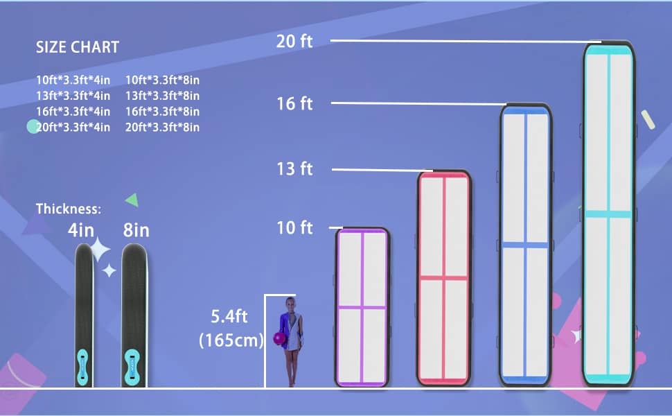 sizw chart air track mat